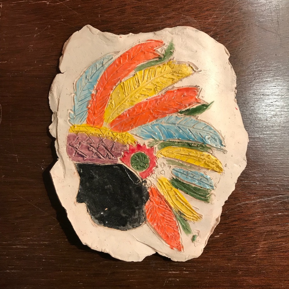 Headdress Native American hand-crafted clay tablet